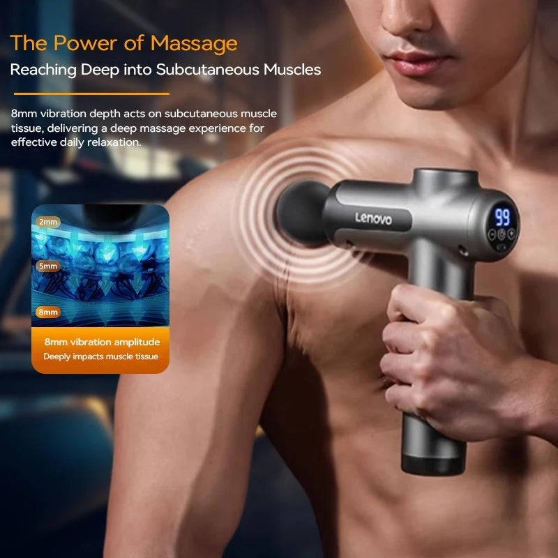 Lenovo Wireless Fascia Massage Gun – 8 Heads, Rechargeable for Neck, Back & Legs