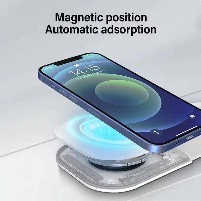 MagFold 3-in-1 Magnetic Wireless Charger – Qi2 30W Foldable Dock for iPhone, Watch & AirPods