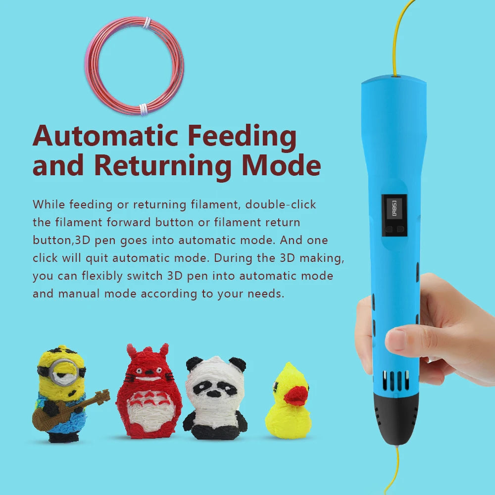 QCREATE 3D Printing Pen – LCD Display, 8 Speeds, PLA & ABS, 60-245°C