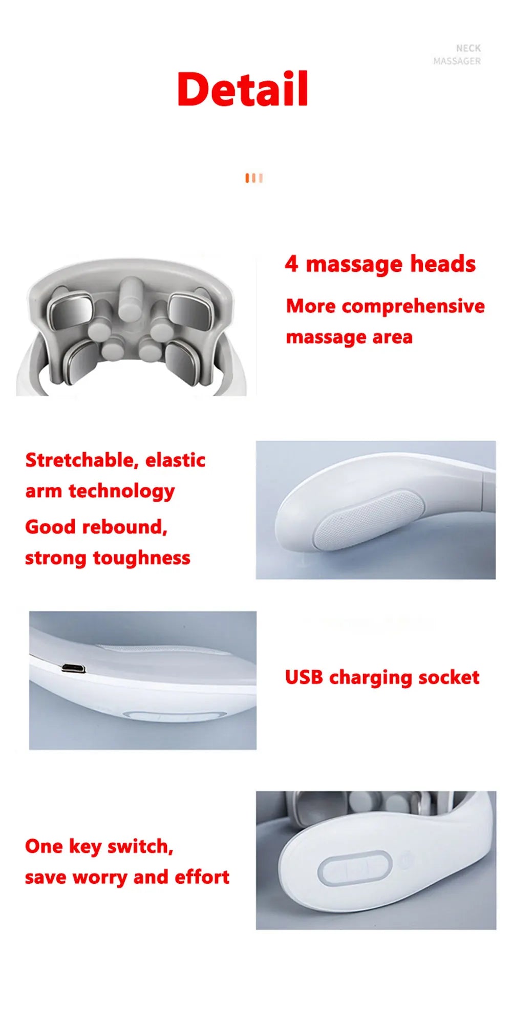 RedLight Smart Neck Massager – Portable Cervical Vibrator with Red Light Therapy