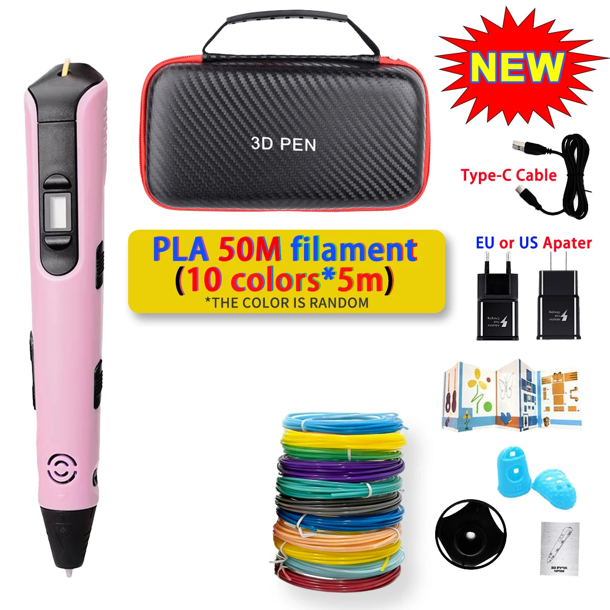 GlowPen Kids 3D Pen – PLA Filament, Power Adapter & Travel Case, Birthday Gift