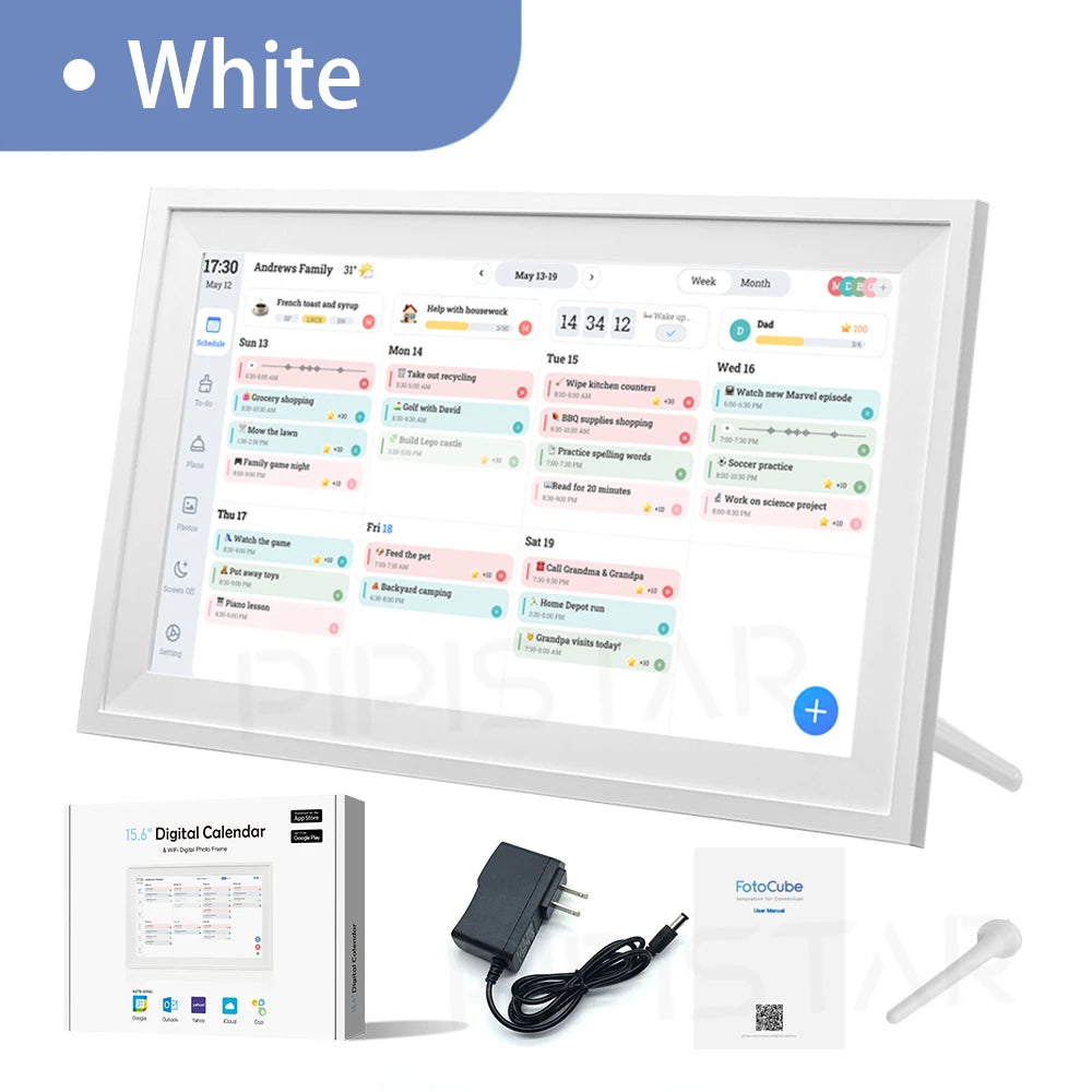 FamilyBoard 15.6" WiFi Smart Digital Calendar & Chore Chart – HD Touchscreen Family Planner