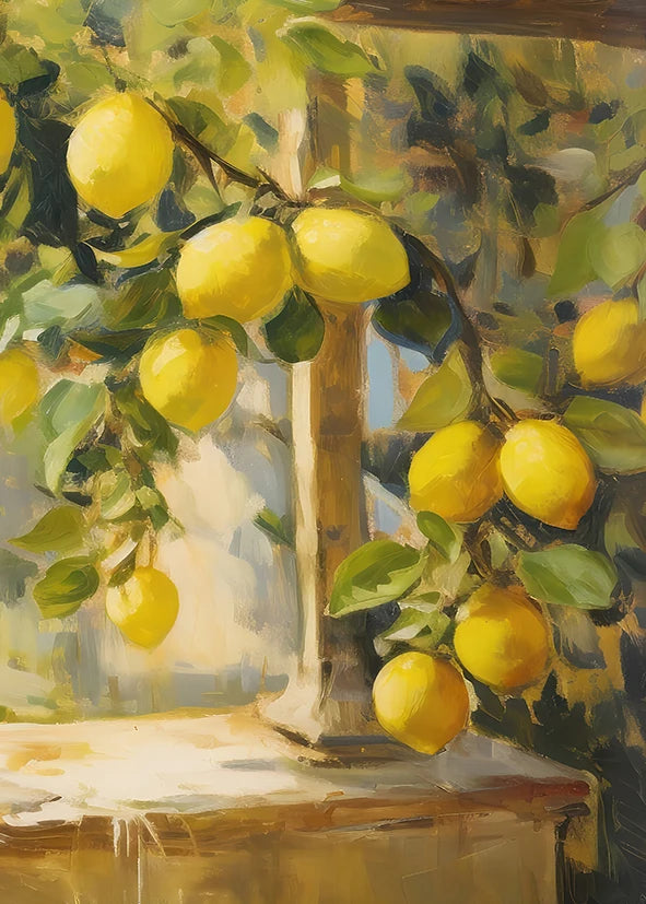 Retro Lemon Garden Canvas Art Poster-Fresh Lemon and Olive Tree Wall Prints for Modern Living Room,Office,and Home Decor Gifts