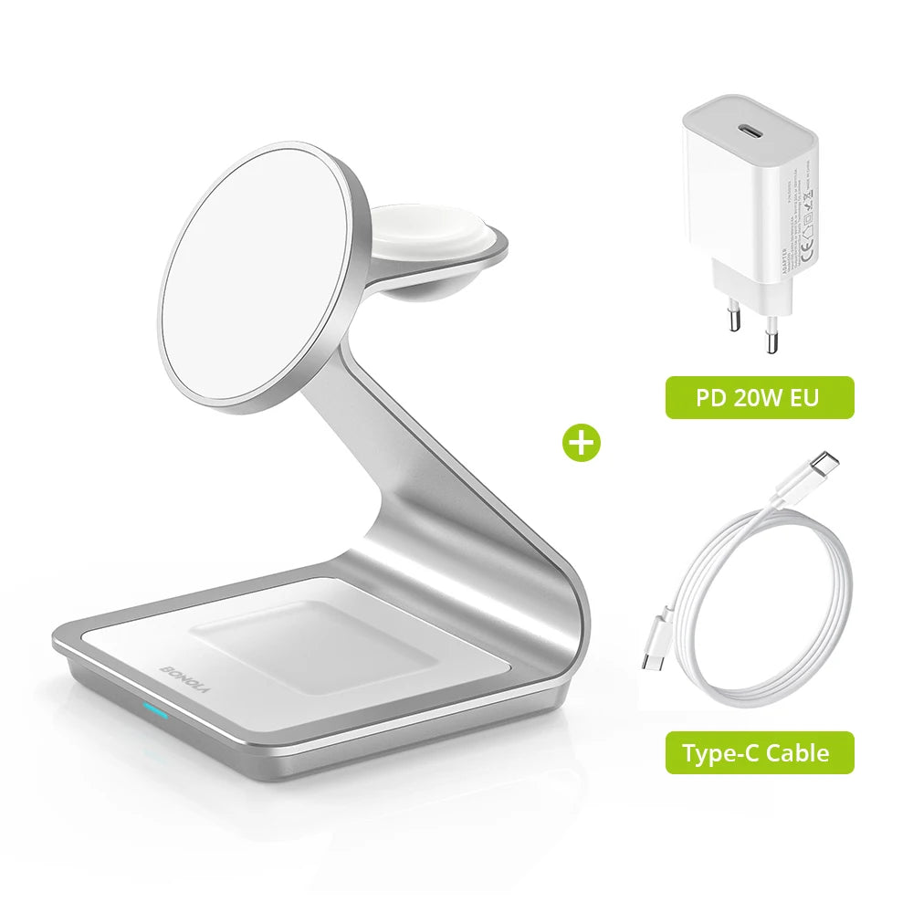 Bonola 3-in-1 Magnetic Wireless Charging Station – iPhone 17/16/15/14, Apple Watch & AirPods Pro