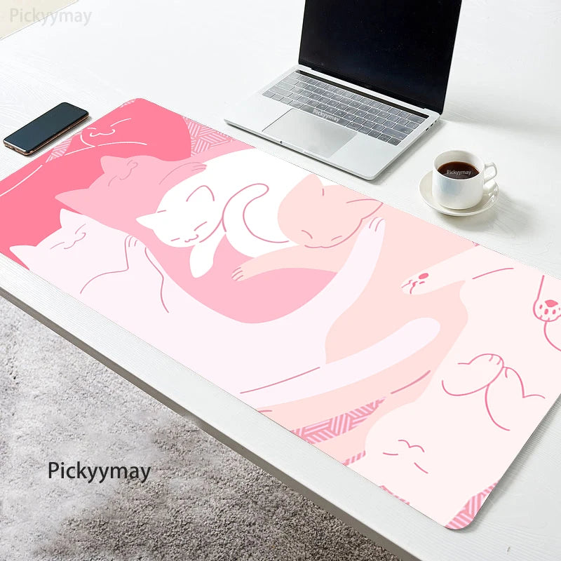 Kawaii Garden XL Desk Mat – Cute Plants & Cat Gaming Mouse Pad (900×400mm)