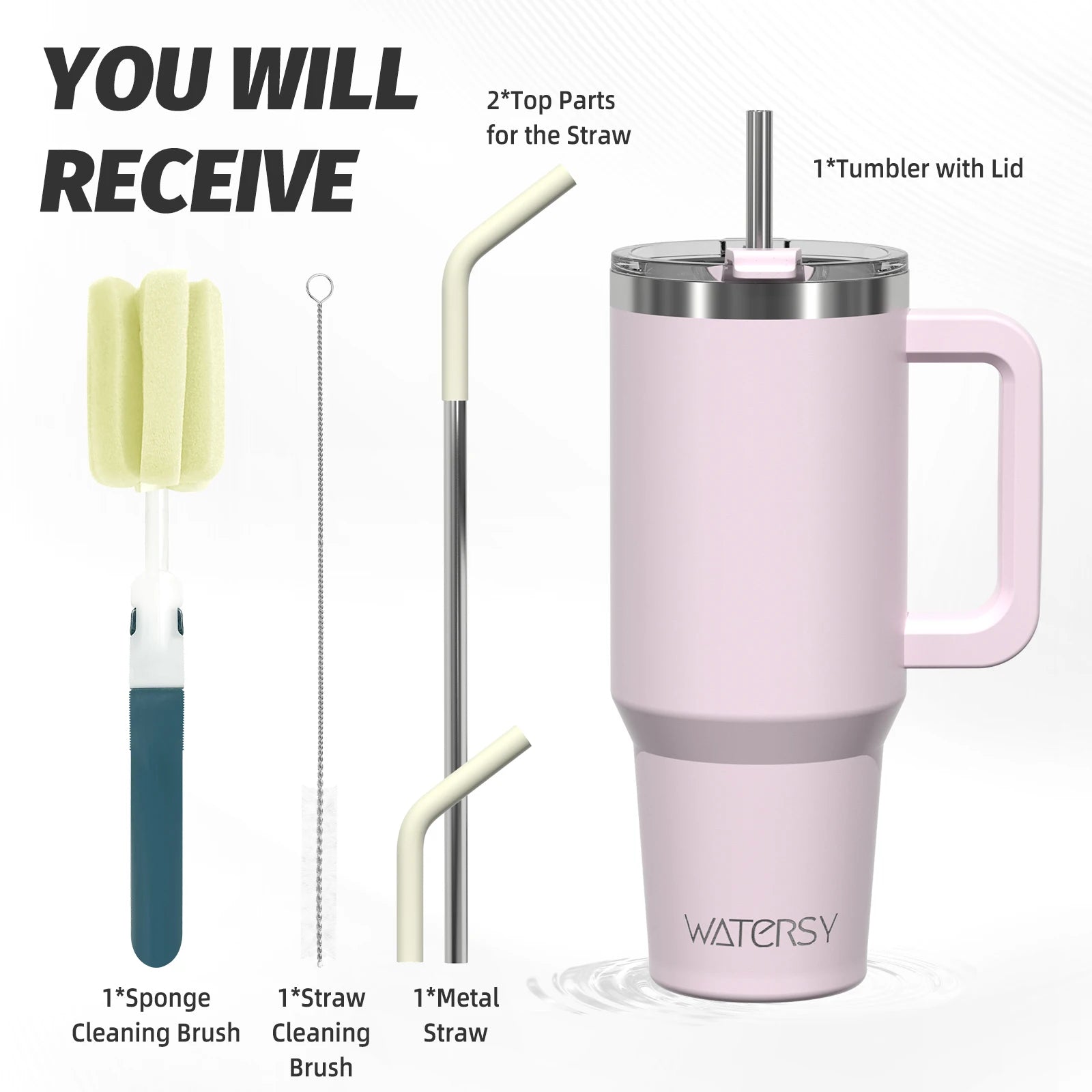 WATERSY Stainless Steel Tumbler with Straw – 20oz / 30oz / 40oz Vacuum Insulated