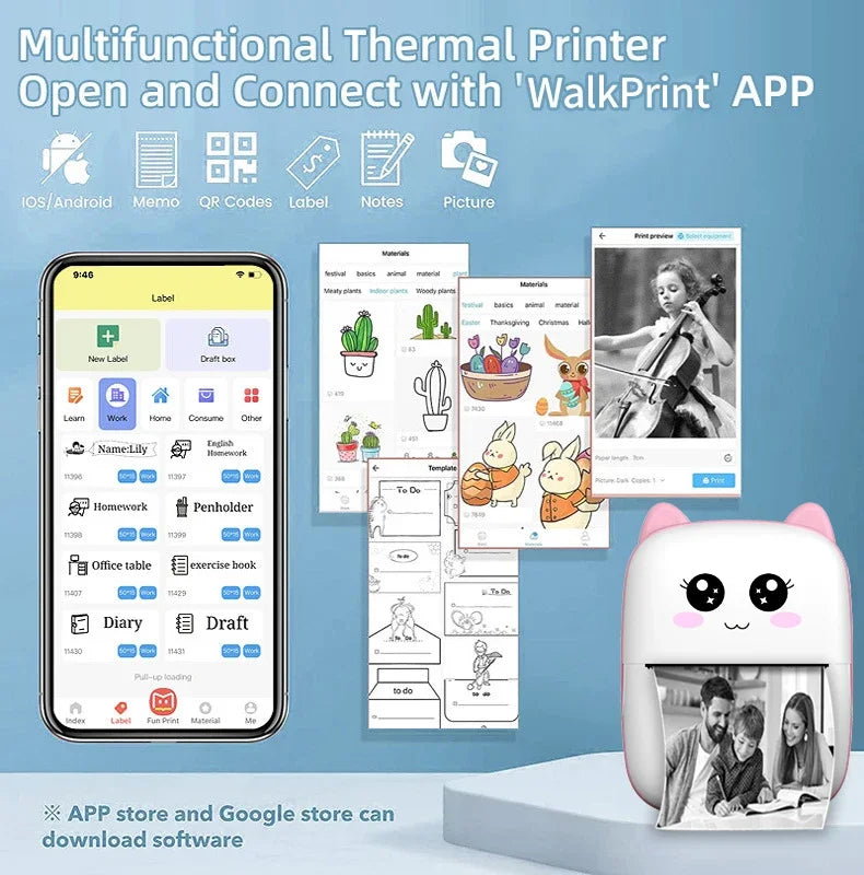 CatPrint Mini Thermal Pocket Printer – 58mm Wireless Bluetooth Photo & Label Printer for Android & iOS