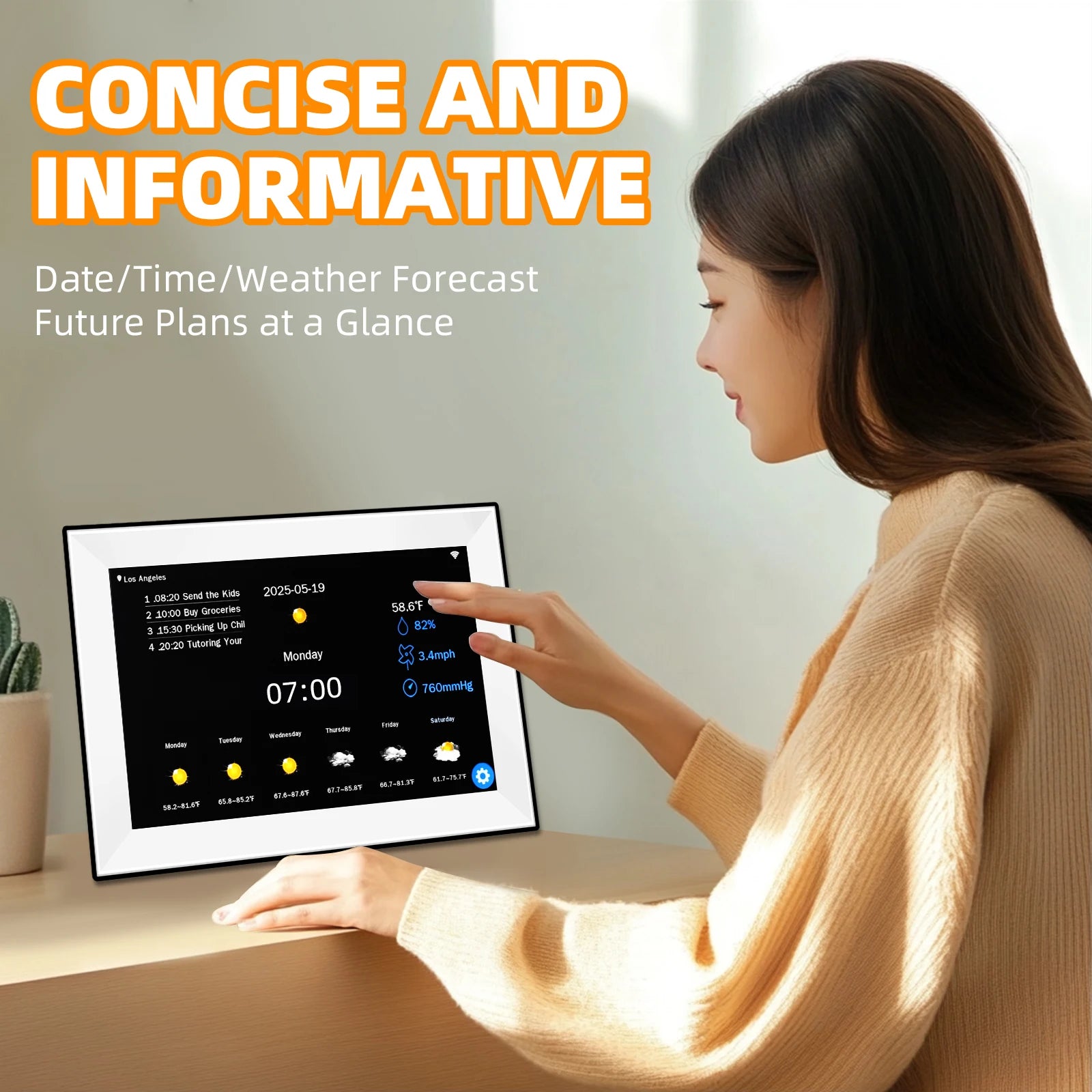 10.1" Smart Digital Calendar Clock – Touchscreen Family Scheduler with Weather, WiFi & Chore Chart