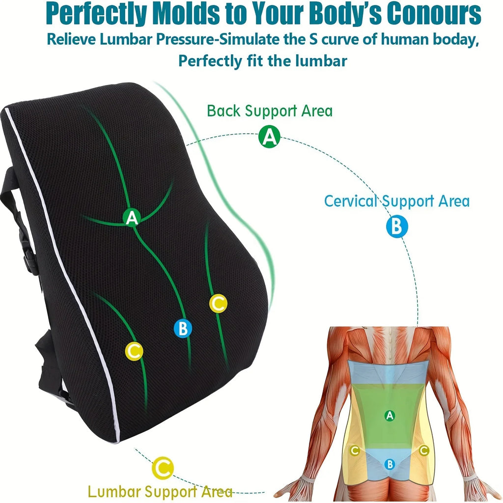 LumbarPro Ergonomic Memory Foam Lumbar Support Back Cushion