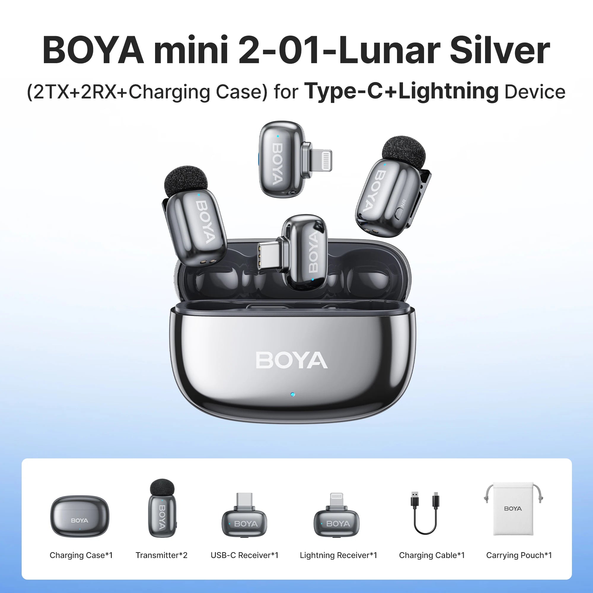 BOYA Mini 2 Wireless Lavalier Microphone – AI Noise Reduction for iPhone & Android