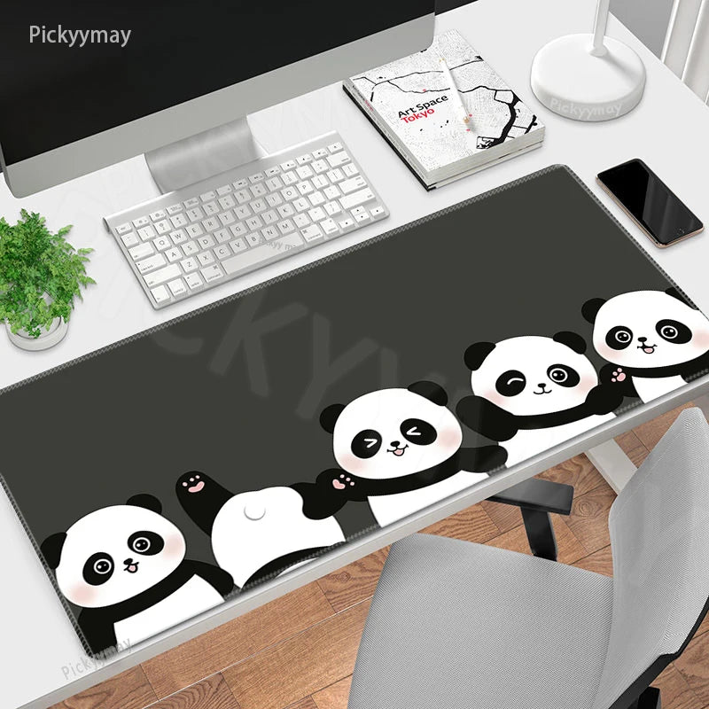 Midnight Cat XXL Gaming Desk Mat – Cute Black Cat Grey Mouse Pad for Office & Setup