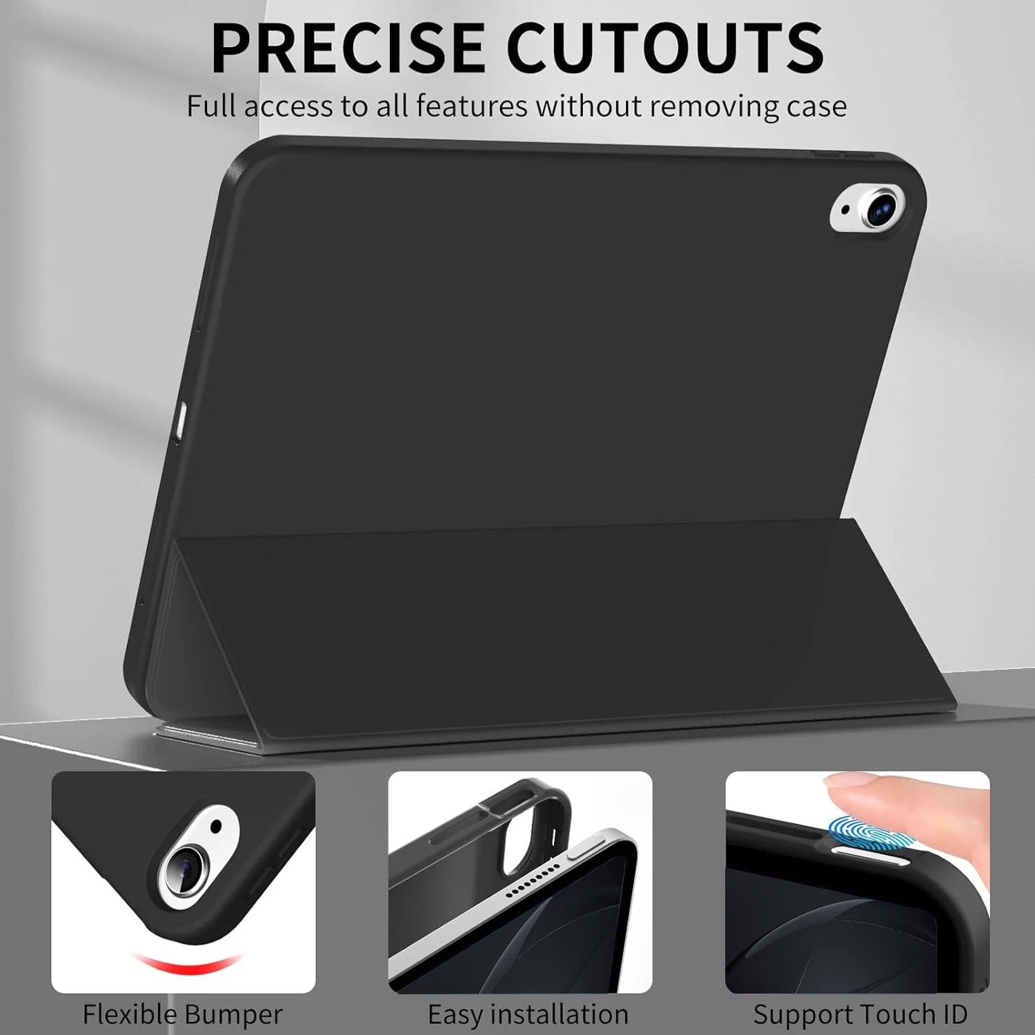 for iPad 5/6/7/8/9/10th gen Compatible with Air 4/5/6/7 Pro 11, three fold stand intelligent protective cover with soft TPU case