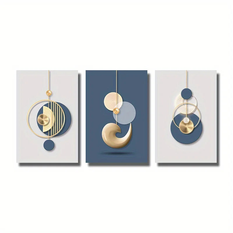 3pcs Modern Wall Art Painting Golden Blue Poster Luxury Style Creative Canvas Print Home,Living Room,Office Room Decor,Frameless