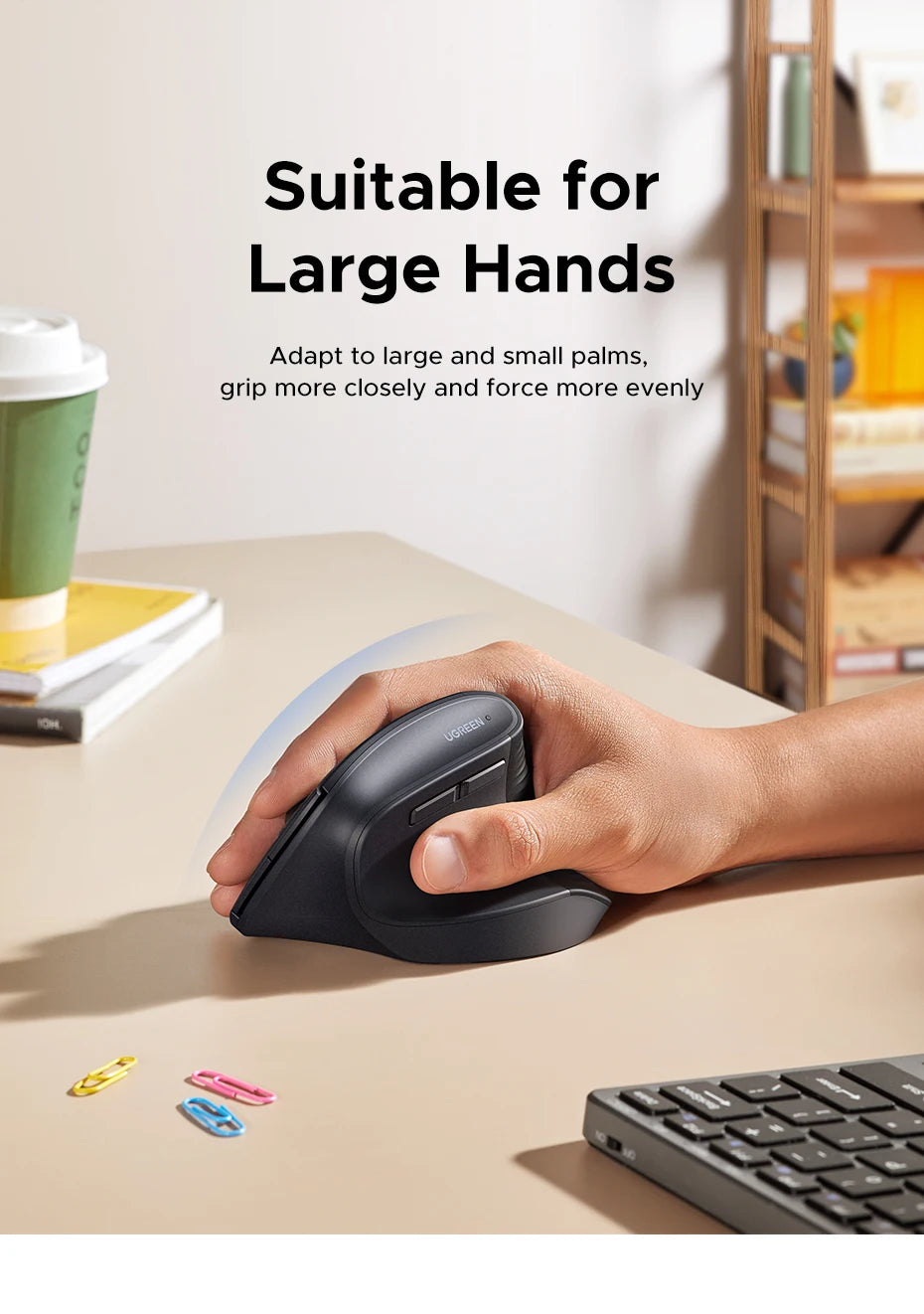UGREEN Bluetooth 2.4G Vertical Wireless Mouse  Ergonomic 4000DPI 6 Mute Buttons for MacBook Tablet Laptops
