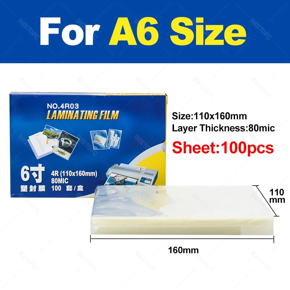 100-Pack Clear Thermal Laminating Sheets (A4/A5/A6/2R–4R) – 80 Mic Round-Corner Laminator Pouches | Crystal Clear Waterproof Document Protection Film