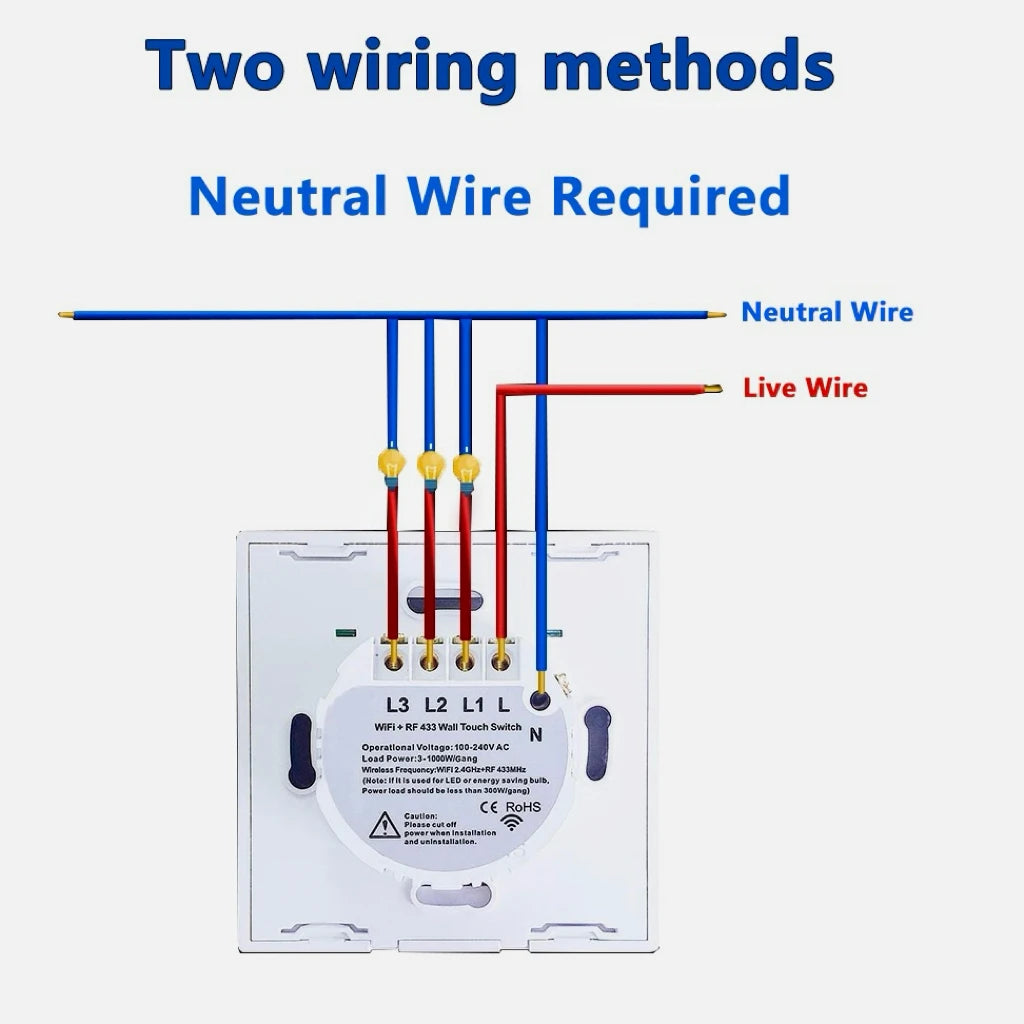 BONDA Smart Switch Alexa RF433 No Neutral Tuya Control Works With Google 1/2/3 Gang Smart Life Home Light WiFi Touch Switches 86