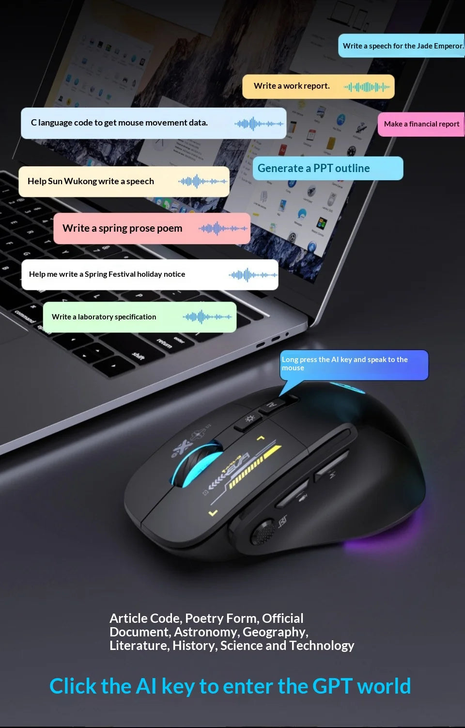Inphic A9 Pro Three-Mode Gaming Mouse – RGB Light Pillar, 12800 DPI & Macro Driver