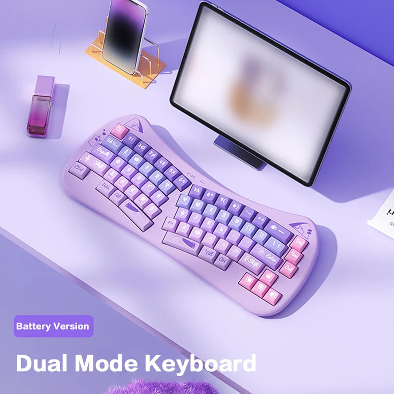 PurrBoard 68 – Ergonomic Split Wireless Keyboard | Bluetooth + 2.4G + Cat Keycaps