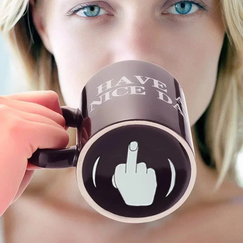 Middle Finger Funny Ceramic Coffee Mug – Novelty Anime Gift Cup
