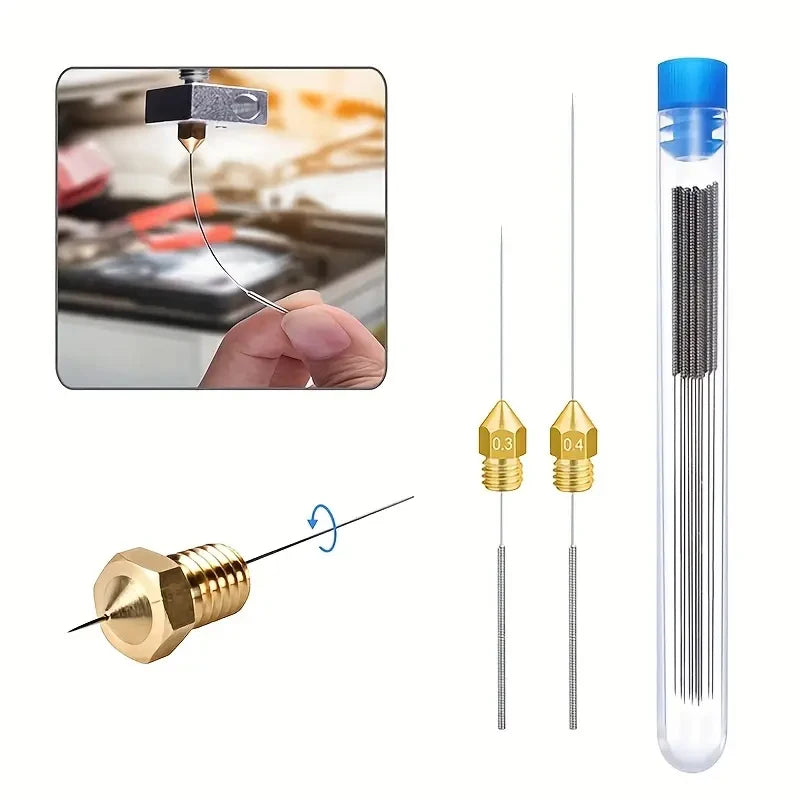 3D Printer Nozzle Cleaning Kit – Stainless Steel Needles 0.2 / 0.25 / 0.3 / 0.35 / 0.4mm