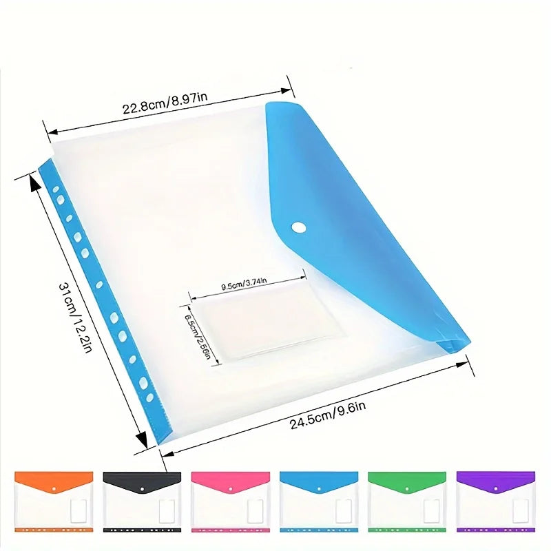 SnapFile 6-Pack A4 Plastic Envelope Folders – 11-Hole, Snap Closure