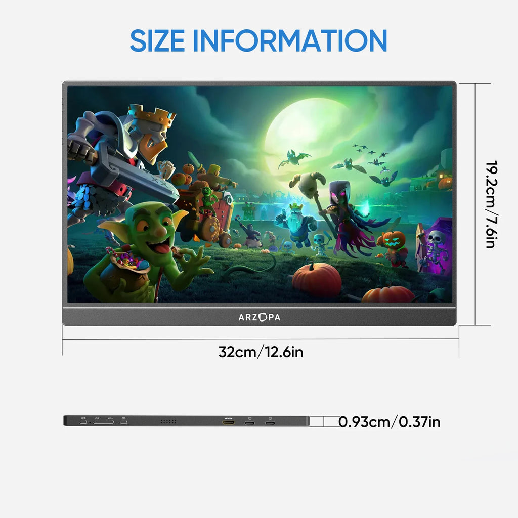 ARZOPA 14" FHD IPS Portable Monitor – USB-C & HDMI Second Screen for Mac, Laptop, PC, Switch & PS