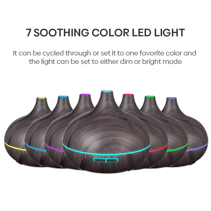WoodMist 500ml Aromatherapy Essential Oil Diffuser – Remote Control, 7-Colour LED & Ultrasonic Humidifier