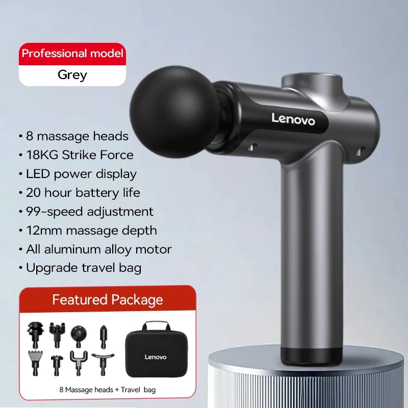 Lenovo Wireless Fascia Massage Gun – 8 Heads, Rechargeable for Neck, Back & Legs