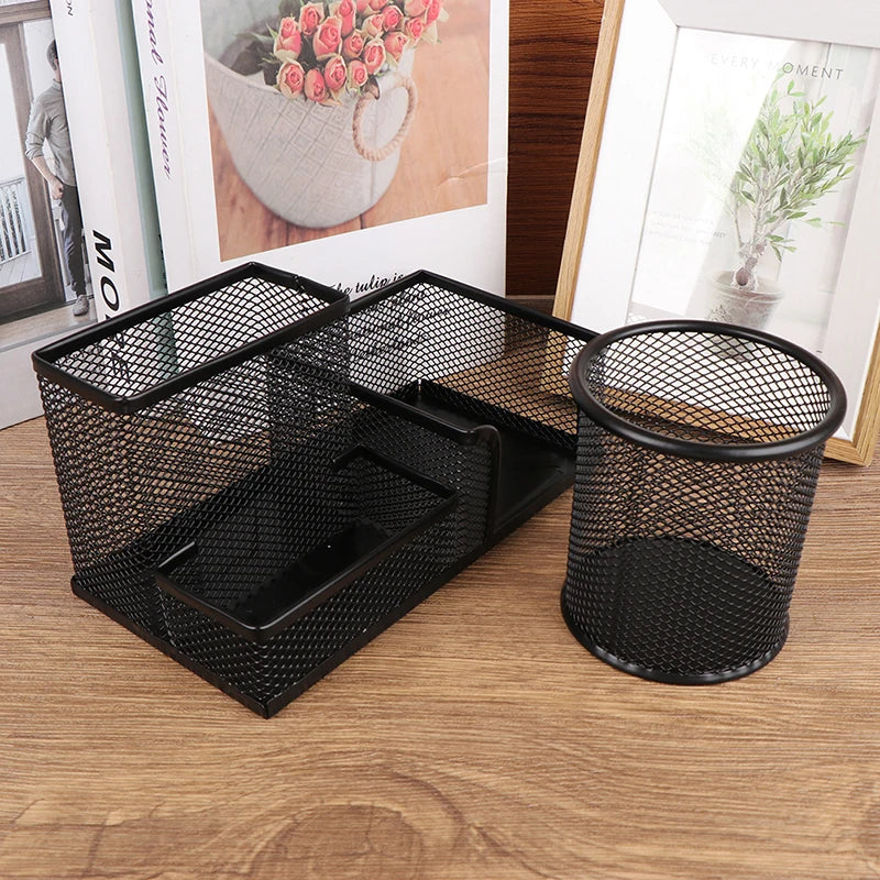 Desk Stationery Organizer Creative Metal Pen Holder Pencil File Storage Rack 3 Grid Storage Box Office Desktop Accessories