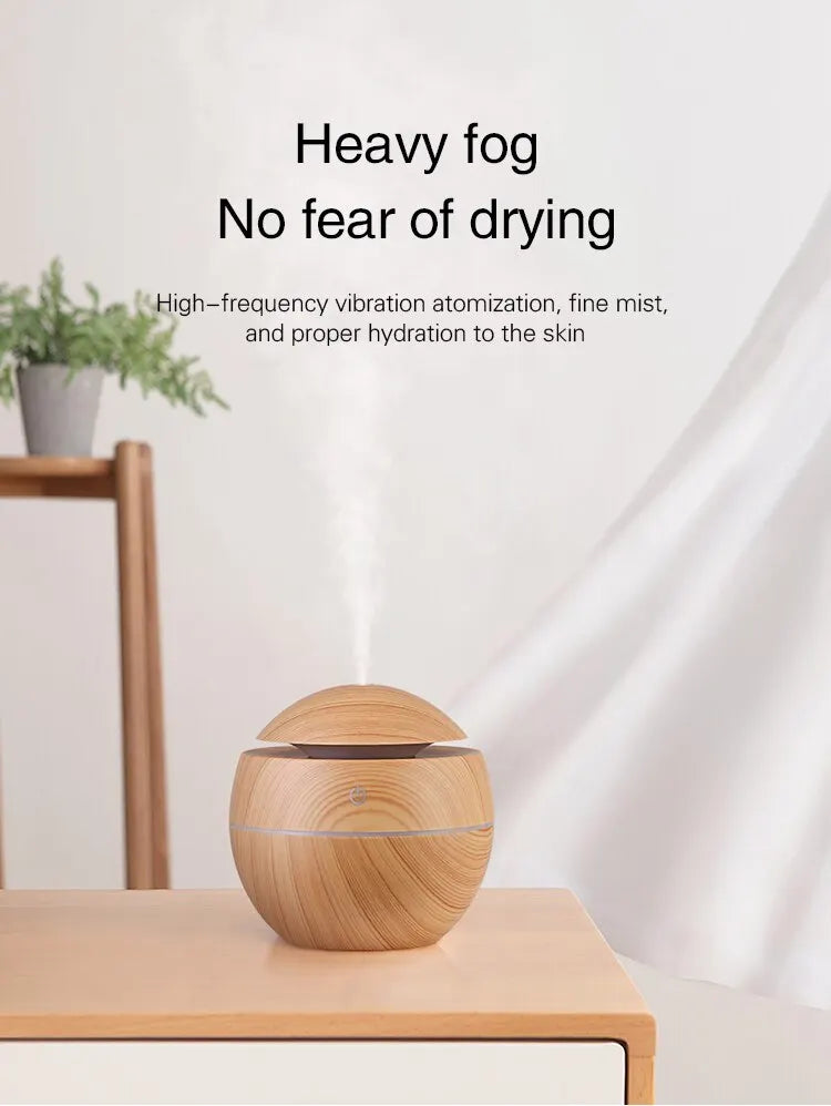 GrainMist USB Ultrasonic Cool Mist Aroma Diffuser – Wood Grain Essential Oil Humidifier & Air Purifier