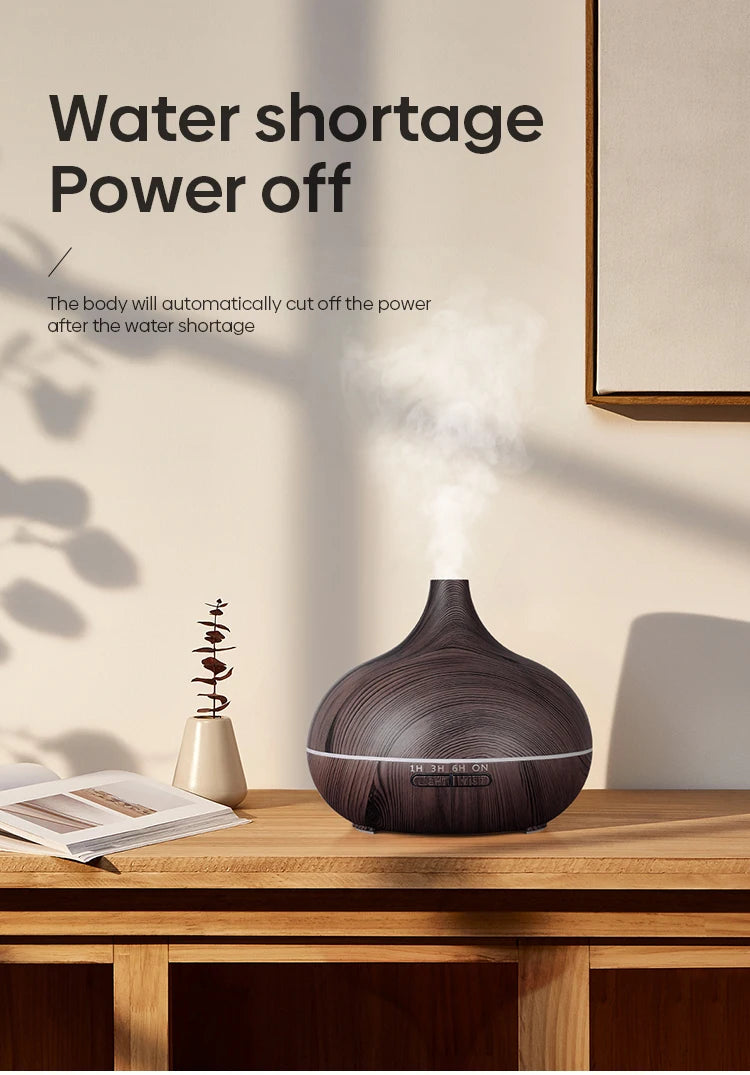 WoodMist 500ml Aromatherapy Essential Oil Diffuser – Remote Control, 7-Colour LED & Ultrasonic Humidifier