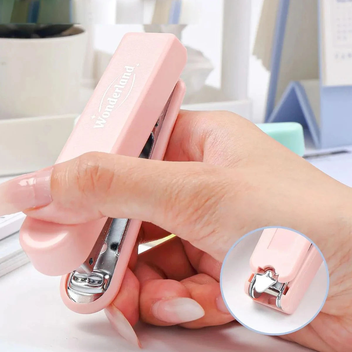 MacaronPress Pastel Thumb-Press Stapler – 10-Page Capacity