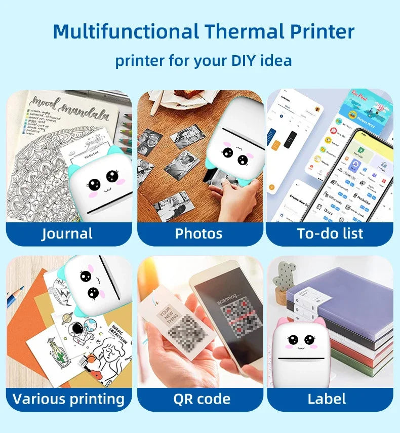 CatPrint Mini Thermal Pocket Printer – 58mm Wireless Bluetooth Photo & Label Printer for Android & iOS