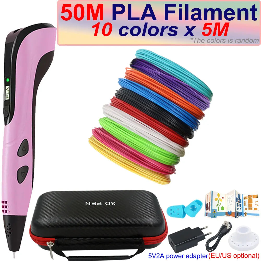 Kids 3D Pen with LCD Screen – 200M PLA Filament, Power Adapter & Travel Case
