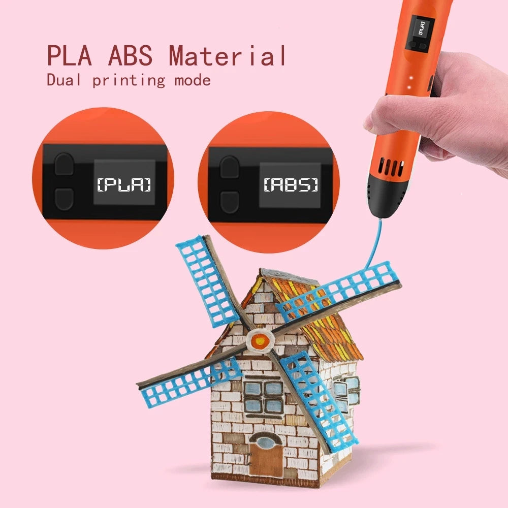 QCREATE 3D Printing Pen – LCD Display, 8 Speeds, PLA & ABS, 60-245°C