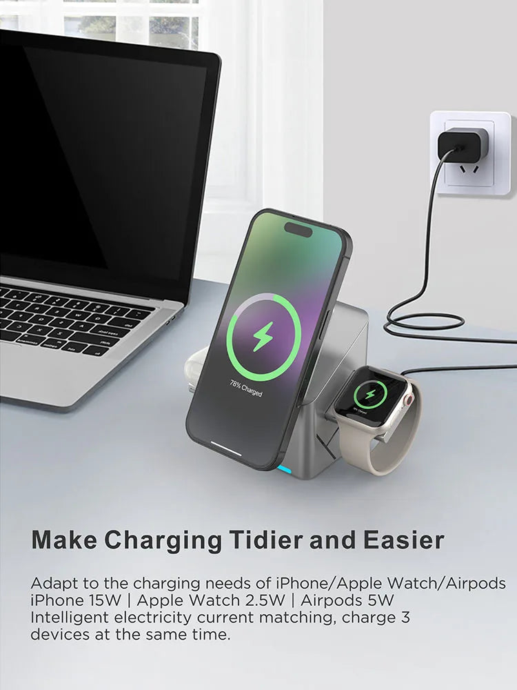 TouchSpin 15W 3-in-1 Touch Rotating Magnetic Wireless Charger – iPhone, Samsung & Xiaomi