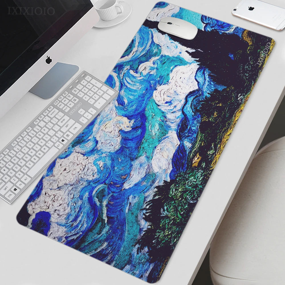 Van Gogh Starry Night XL Gaming Mouse Pad – Artistic XXL Desk Mat | HD Printed Non-Slip Soft Rubber Playmat for Office & Gaming Setup