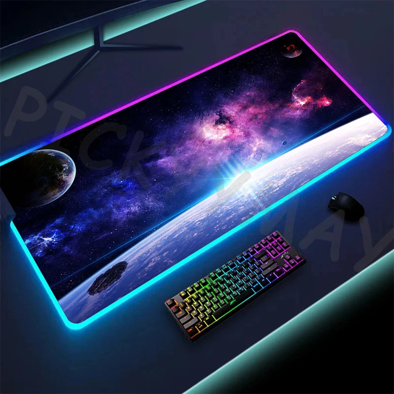 Cosmic Glow RGB XL Gaming Desk Mat – LED Backlit Space Mouse Pad (XXL)