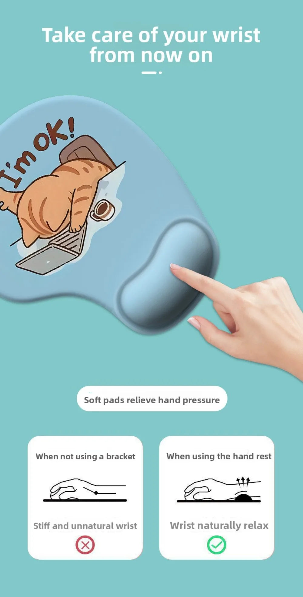 Non-Slip Cartoon Animal Mouse Pad Soft Ergonomic Comfortable Wrist Rest Smooth Surface Silicone Desktop Wrist Support