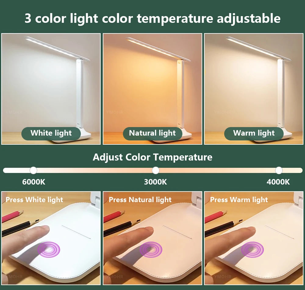 Double Headed Eye Protection Table Lamp LED Rechargeable Dimmable Desk Light Smart Display For Study Reading Bedside Night Light