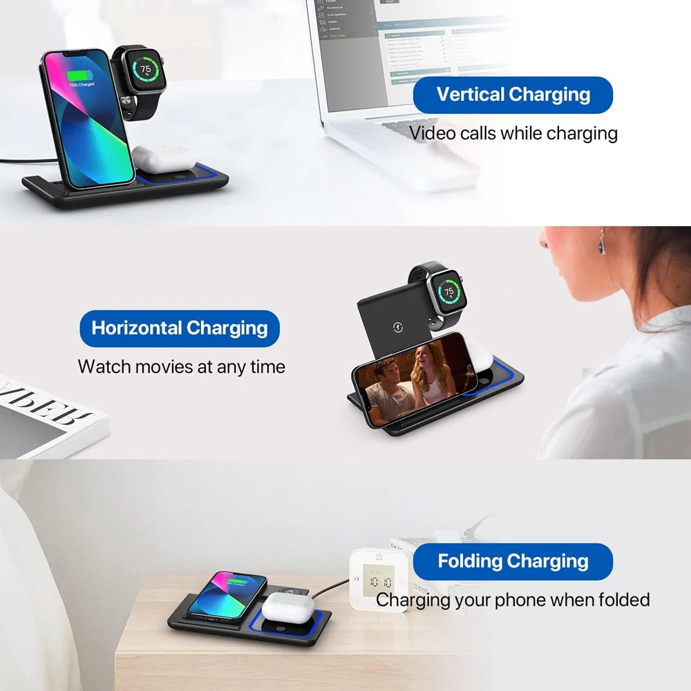 TriCharge 40W 3-in-1 Foldable Wireless Charging Station – iPhone, Apple Watch & AirPods