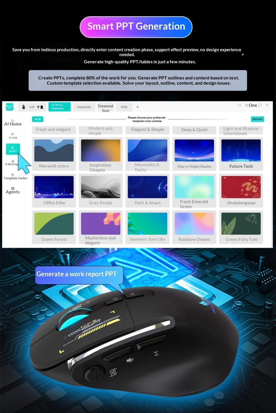 Inphic A9 Pro Three-Mode Gaming Mouse – RGB Light Pillar, 12800 DPI & Macro Driver