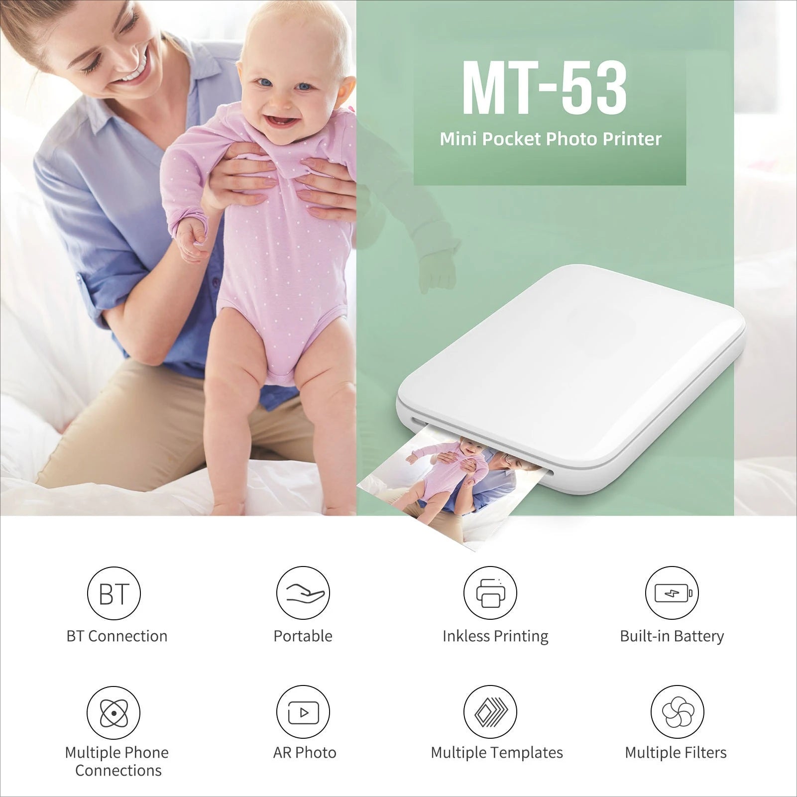 SnapPrint Mini Bluetooth Photo Printer – 3” Portable Wireless Color Pocket Printer