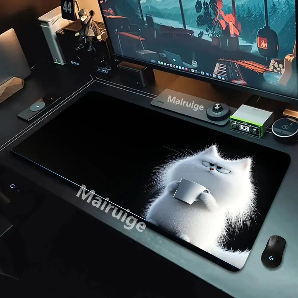 Grumpy Cat XXL Gaming Desk Mat – Cute Black Cat Kawaii Mouse Pad (600×300mm Office & Setup)