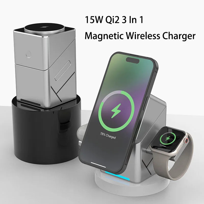 TouchSpin 15W 3-in-1 Touch Rotating Magnetic Wireless Charger – iPhone, Samsung & Xiaomi