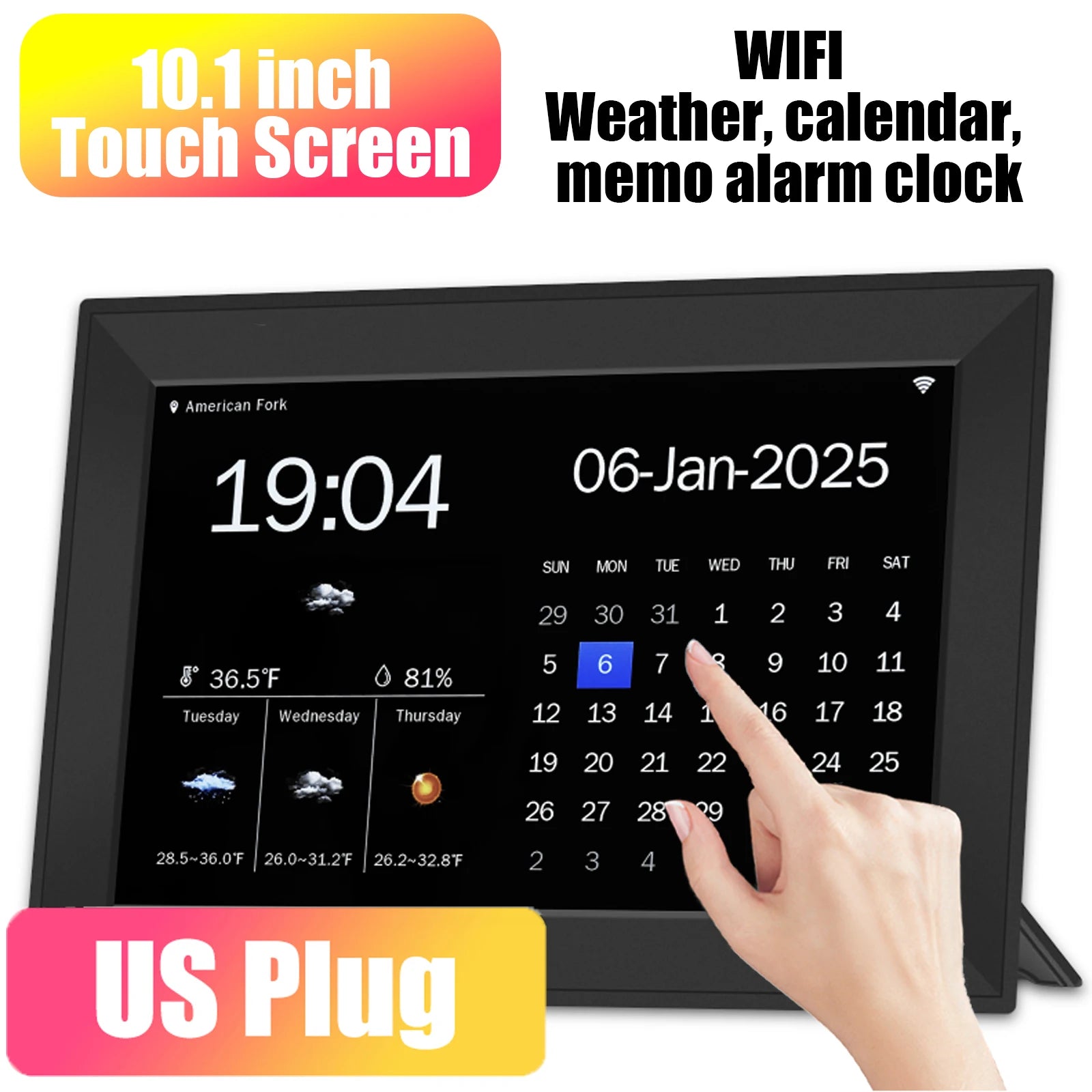 10.1" Smart Digital Calendar Clock – Touchscreen Family Scheduler with Weather, WiFi & Chore Chart