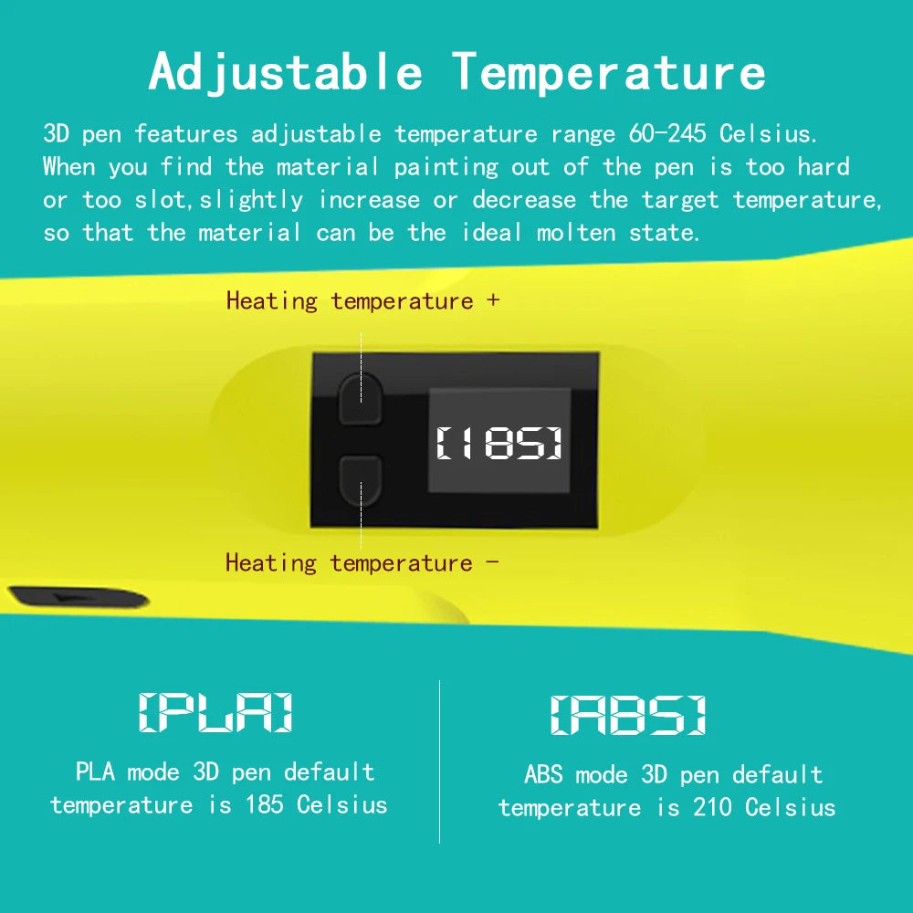 QCREATE 3D Printing Pen – LCD Display, 8 Speeds, PLA & ABS, 60-245°C