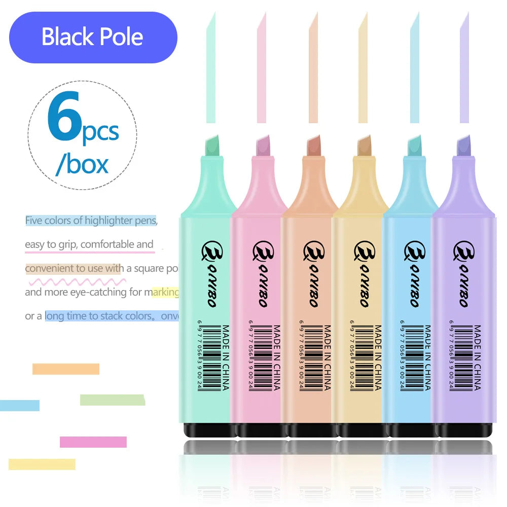 Macaron Pastel Highlighter Set – Soft Color Chisel Tip Markers