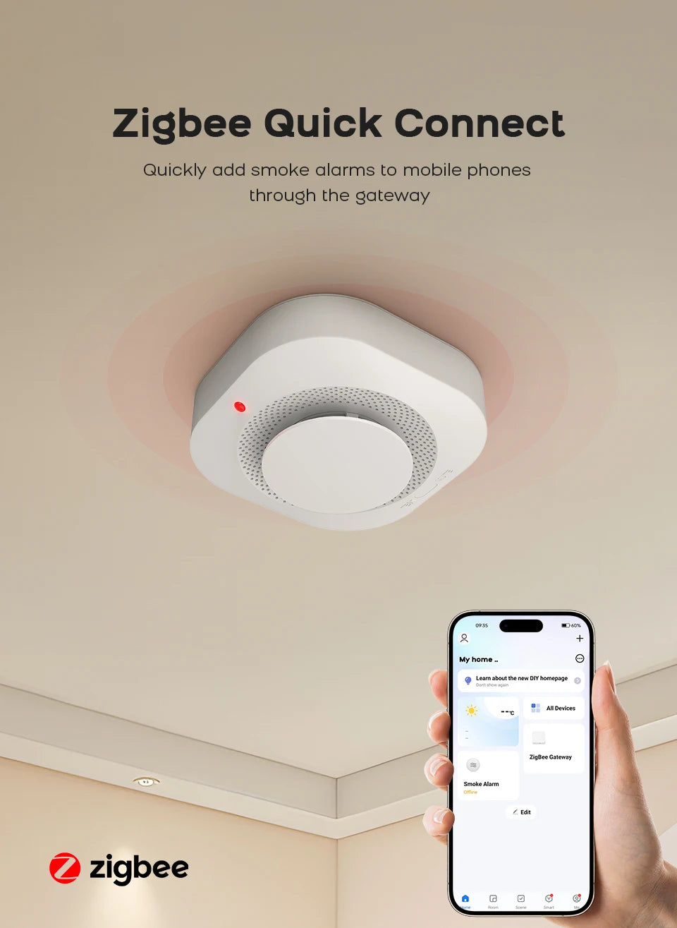 Tuya ZigBee WiFi Smart Smoke Detector – Home Security Fire Alarm Sensor
