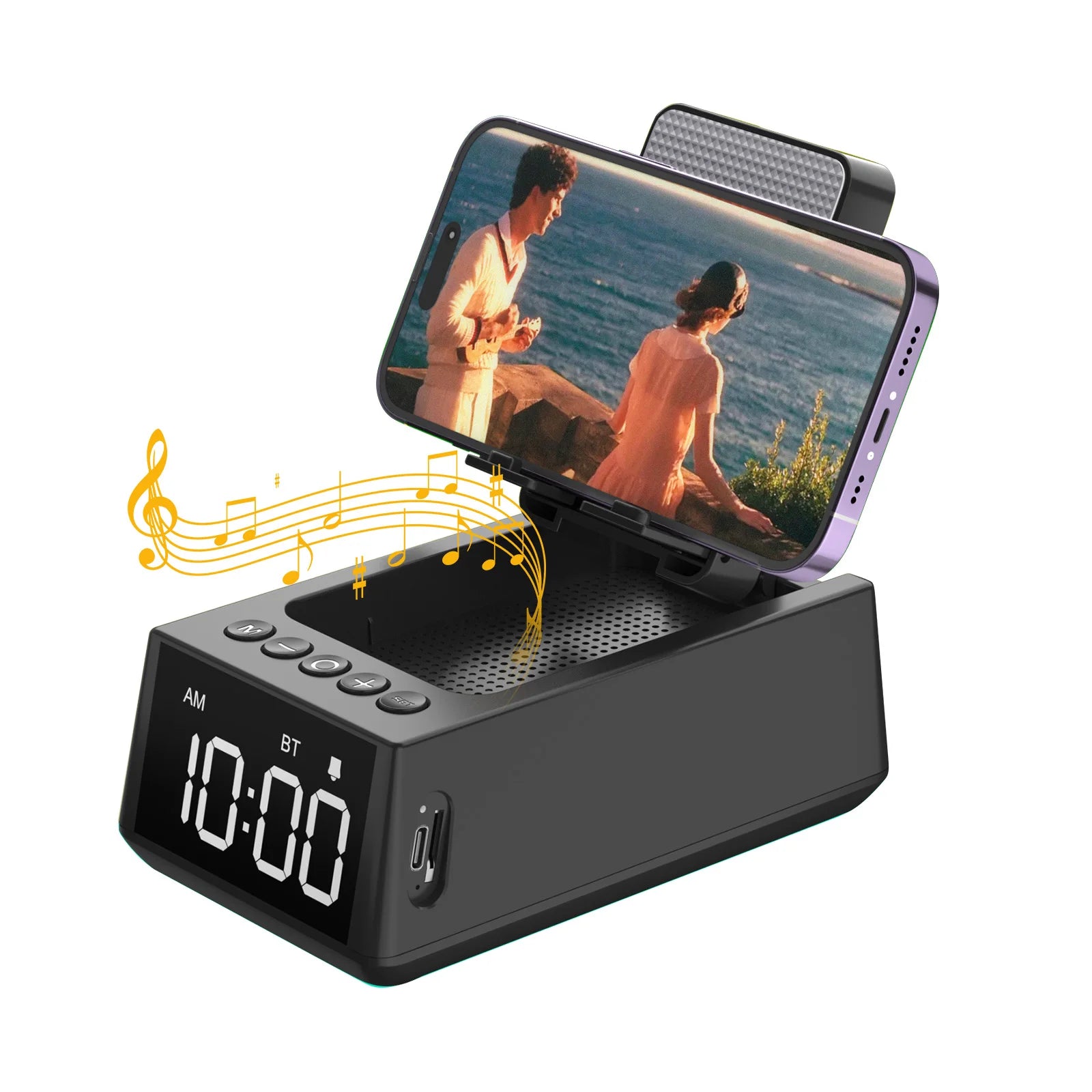 TimeTune Pro – Foldable Bluetooth Speaker with Alarm Clock & Phone Stand